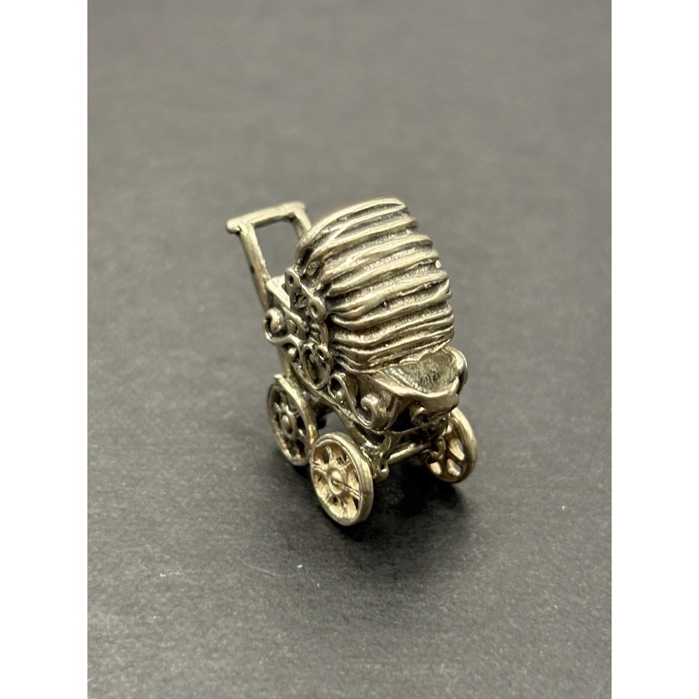 Vintage Articulated Sterling Silver Baby Carriage 4 Grams H18